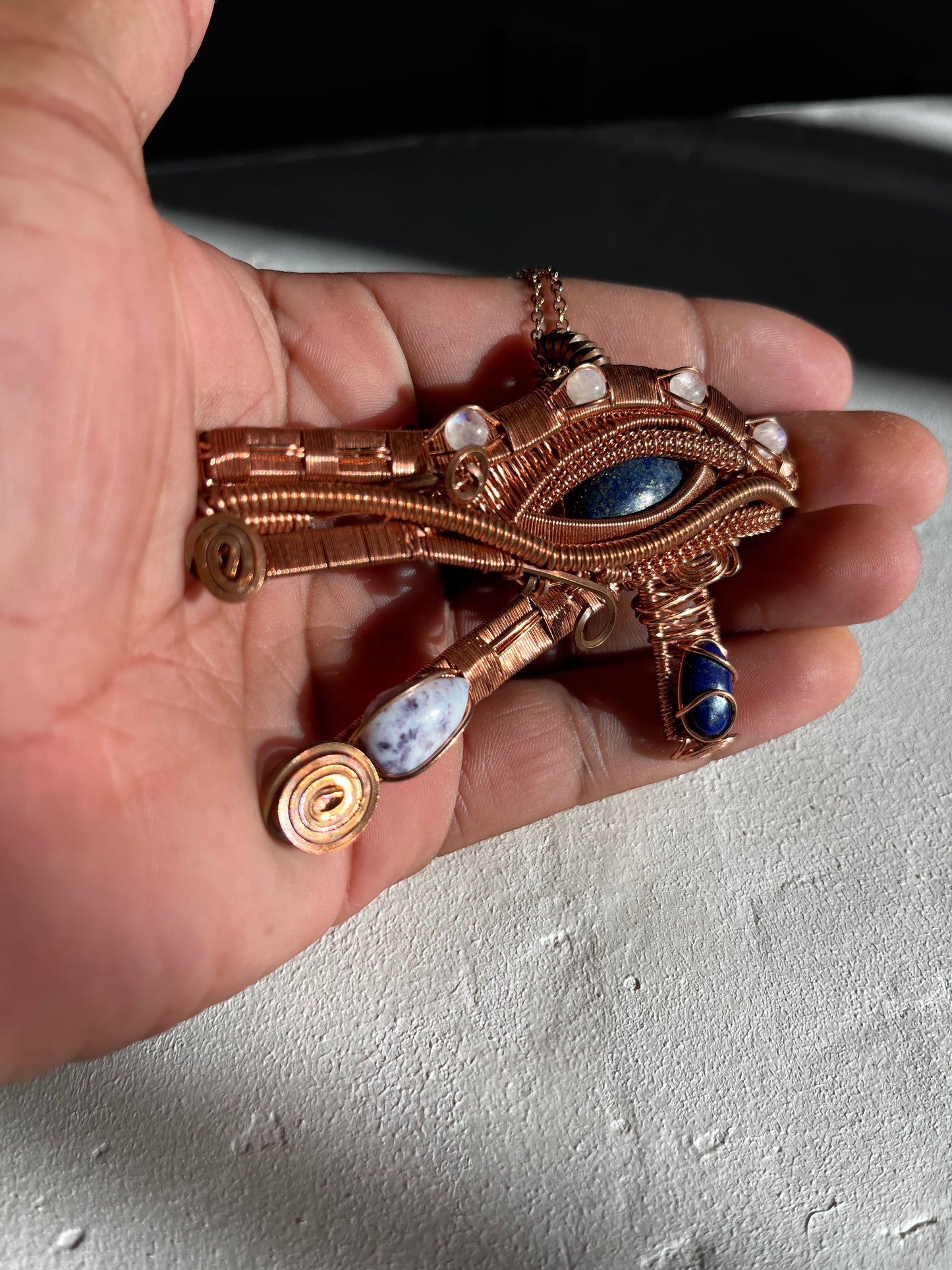 Lapis lazuli, moonstone and tiffany stone Eye of Ra